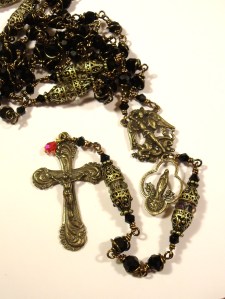 True Bronze St. Michael center, Crucifix and Mary medal. Bronze color findings and wire. Exquisite! $70